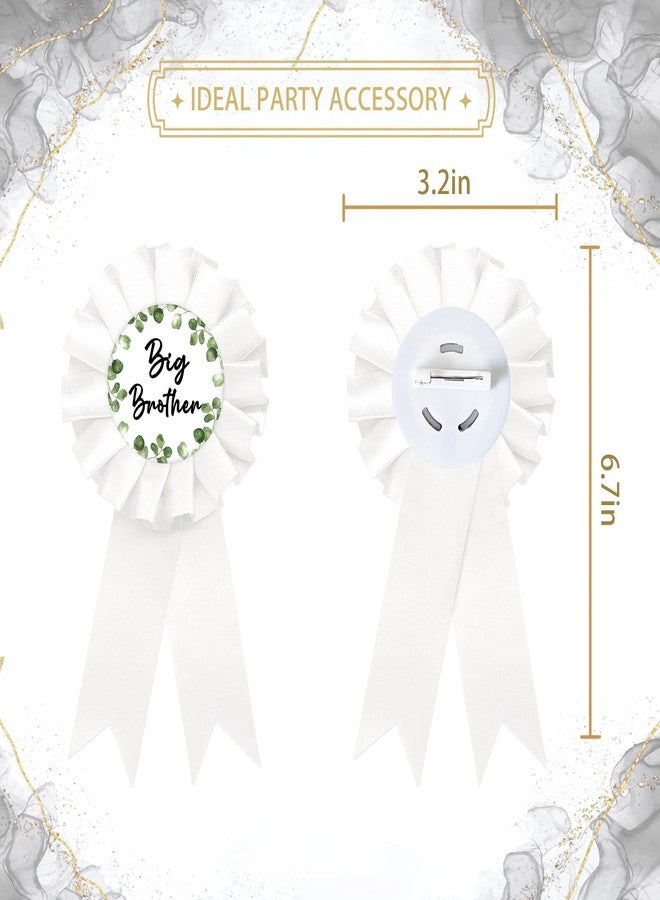 SUPERLUBY Eucalyptus Big Brother Tinplate Badge Pin, Greenery Brother to Be Pin, White Rosette Happy Birthday Boy Award Ribbon, Natural Baby Shower Party Decoration - Image 3